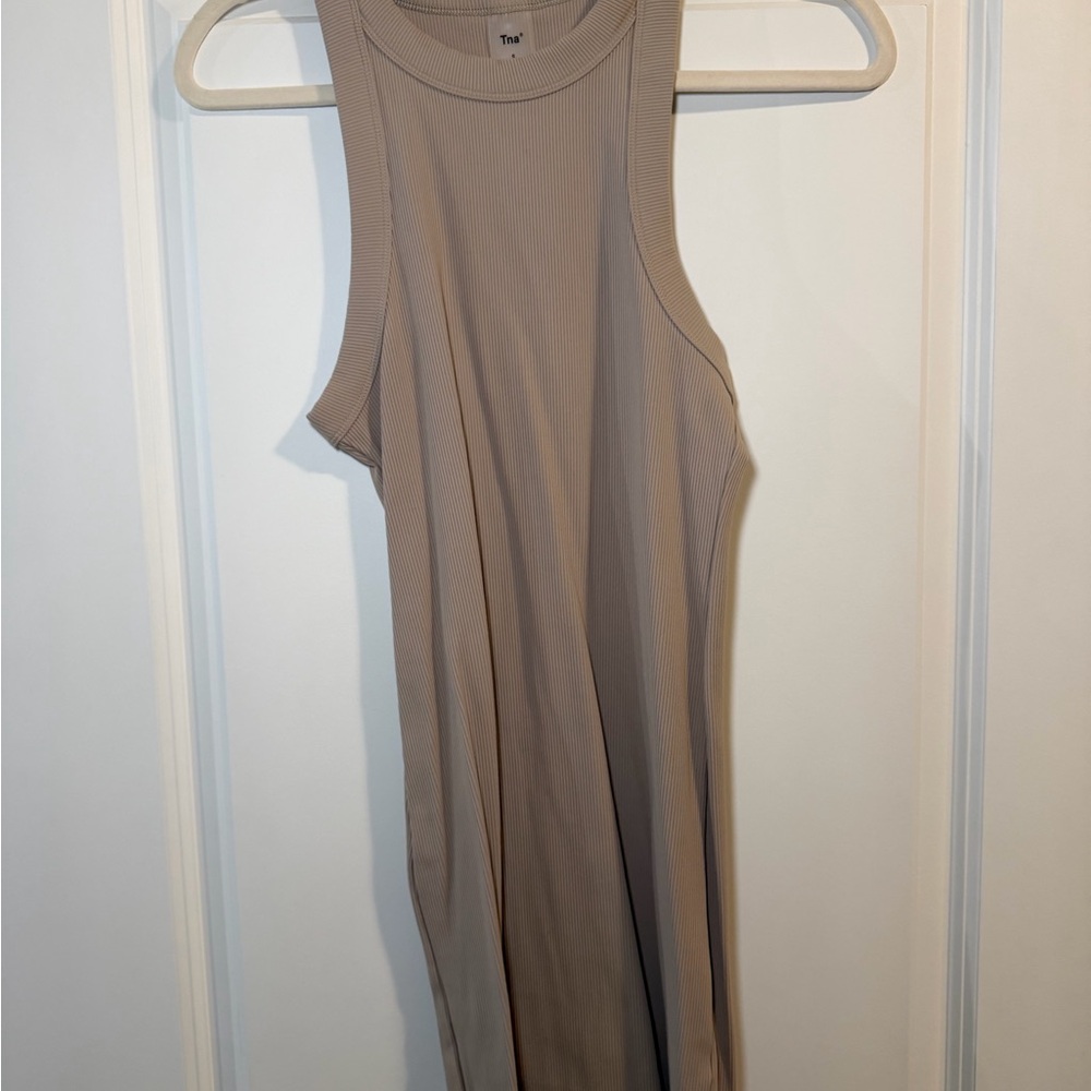 Aritzia TNA Taupe Ribbed Mini Dress